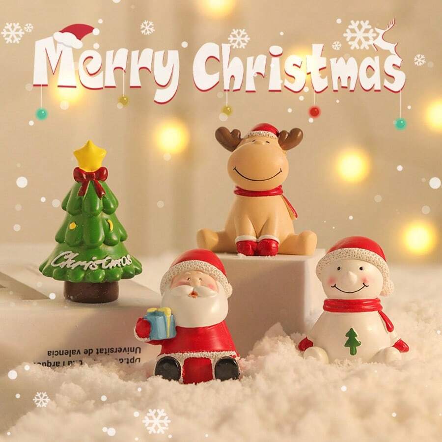Christmas Decor Santa Claus & Snowman Resin Figurines, Cartoon Scene Decoration, Gift Ornaments - Multicolor - View 1