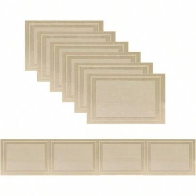 Placemats, Washable PVC Table Mats, Woven Vinyl Placemat Dining Table Place Mats Set 6 Placemats And 1 Table Runner, Beige - Frames