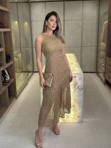 Lace Flared Dress, Beachwear, Elegant Style. - Vàng - Xem 1