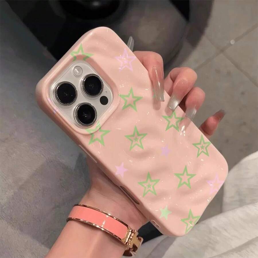 Teléfono Estilo coreano Pantalla completa Estrellas 16 Teléfono Pro 15 Suave 11 A prueba de golpes 12 Patrón de meteorito 14 Mujeres 13 - Rosa - Ver 1