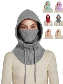 1顶男女通用加厚羊毛衬里拉法帽，带系带，针织保暖颈套面罩护耳帽，适合骑行，秋冬季 - 彩色 - 查看 11