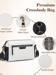 NEWHEY 男士斜挎包 小号纯素皮革斜挎包 绗缝肩包 配有可调节吉他肩带 防水手提包 旅行购物工作包 - 彩色 - 查看 2