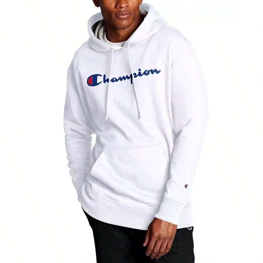 Champion Men's Script Logo Powerblend Hoodie | | Men Outdoor Hoodies & Sweatshirts - 白色 - 查看 1