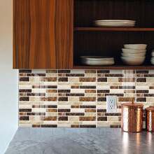 9/11/25pcs Brick Pattern Kitchen Tile Stickers, Kitchen Oil-Proof Stickers, Faux Marble & Crystal Wall Paper For Bathroom Renovation, Self-Adhesive Tile Stickers For Old House Remodeling - Yellow - View 9