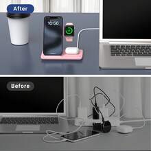 三合一可折叠无线充电器，快速无线充电站支架底座，兼容 17/16/15/14/13/12/11/Pro/Max/Mini/8/Plus/X/XR/XS/SE， Ultra2/Ultra/9/8/7/6/5/4/3/2/1/SE，以及 3/2/Pro2/Pro - 粉色 - 查看 6