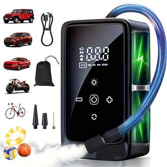 Tire Inflator, Portable Air Compressor - Automotive Accessories 150 PSI Cordless Handheld Car Air Pump With Built-In LED Light Upgraded Model With EVA Storage Case 7.4V/DC12V 1300mAh Lithium-Ion Battery Suitable For Cars/Motorcycles/Bicycles/Basketballs Essential Car Accessory/Gift