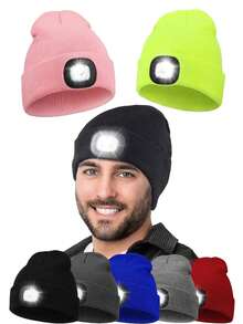 USB Rechargeable LED Knitted Beanie Hat, Unisex Warm Winter Cap With Headlamp, Knitted Night Light Hat With Flashlight - Single - View 4
