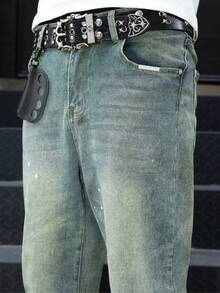 修身弹力牛仔裤，做旧水洗棉质牛仔裤，百搭时尚；斜插口袋水洗牛仔裤，轻便商务休闲款，百搭；直筒休闲牛仔裤，纽扣拉链设计，适合所有季节 - 綠色 - 查看 8