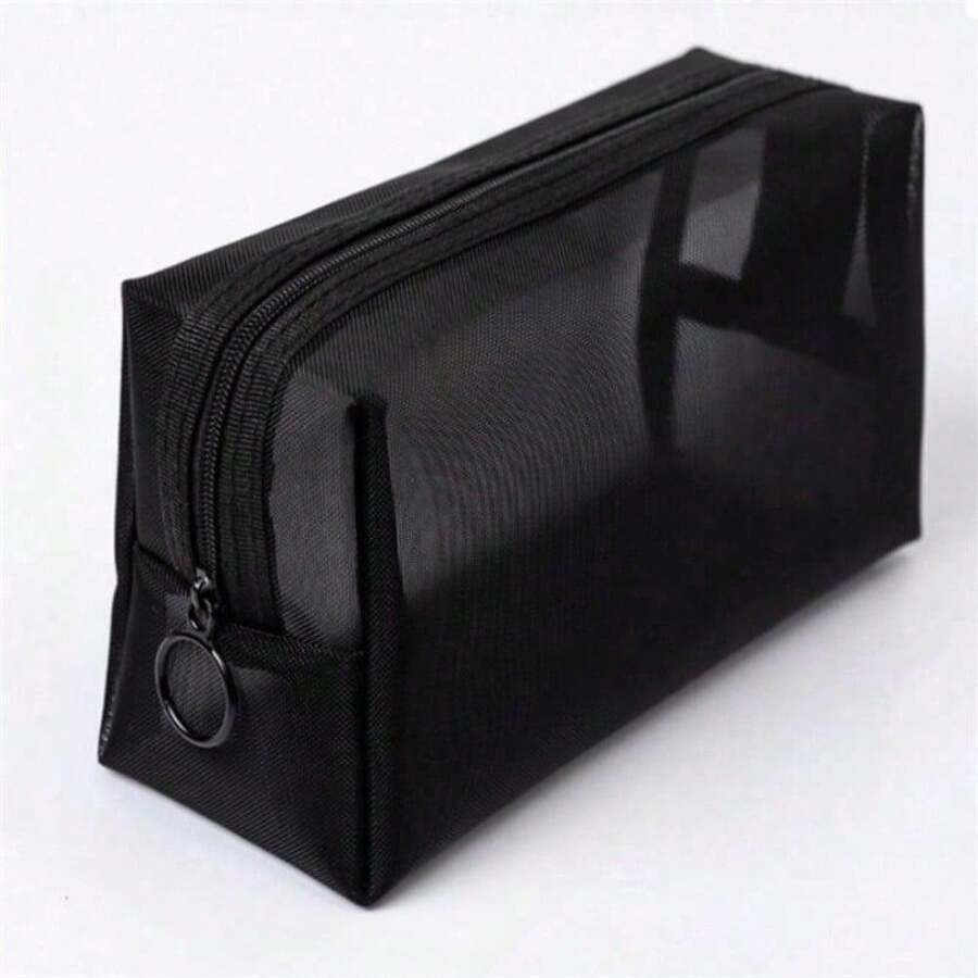 1pc Black Square Pencil Case, High Capacity Nylon Mesh Transparent Breathable, Can Also Be Used As Cosmetic Bag Back To School,Back To School,School Supplies,Pencil Pouch,School Bag - 彩色 - 查看 1