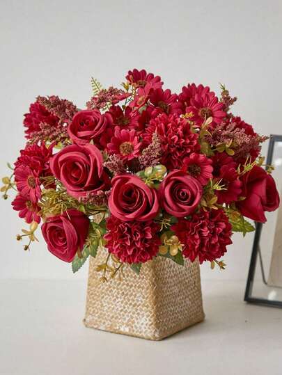 Artificial Flowers Faux Peony Flowers Bouquet Pink Valentine's Day Wedding Decorations Artificial Rose Silk Flowers Realistic Long Stem Rose Bouquet For Home Wedding Decorations Party For Home Party Wedding Decoration Bridal Table Centerpieces Valentines Decor