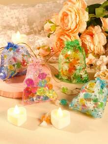 20/50/100pcs Mixed Color Moon & Star Pattern Drawstring Organza Bags - Jewelry Gift Bags, Favor Bags, Candy Bags, Suitable For Wedding, Party, Valentine's Day, Mother's Day - Reusable, Mesh Cosmetic Organza Gift Bags - Multipurpose Party Supplies - Multicolor - View 2