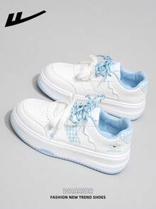 1 Pair WARRIOR Women's Thick Sole Lace-Up Soft Bottom Casual Shoes, Low-Top Outdoor Flat Shoes, Round Toe Low Heel Non-Slip Solid Color Elegant Soft Bottom Hiking Shoes, Suitable For Students, Graduation Photos, Flat Shoes, Low-Top Leather Sports Skateboard Shoes