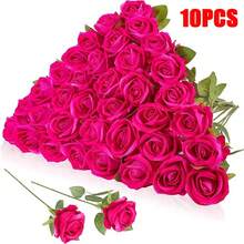 100pcs Artificial Rose Flowers, Red Rose, Fake Roses, Suitable For DIY Wedding Bouquets, Tabletop Decor, Bridal Shower, Valentine's Day Decoration, Baby Shower, Home Decor, Indoor & Outdoor Decoration - Hot Pink - View 10