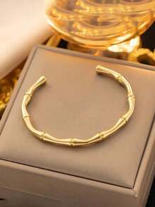 1pc Vintage Stainless Steel Bamboo Shaped Open Bracelet - vàng - Xem 3