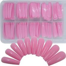100pc Extra Long Pink Colored Coffin Press On Nails Ballerina False Fake Acrylic Nail Tips Full Cover Fingernail Designs Artificial Nails For Women FFgirls Salon Nail Art DIY (Pink){Inchcolor_nameinch:InchPinkinch} - Pink - 查看 5