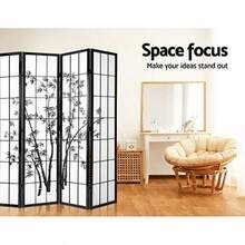 4 Panel Room Divider Folding Wooden Privacy Portable Screen Shelf Dividers Partition Wall Screens Home Pet Child Indoor Balcony Bedroom Furniture Separator Water-Resistant Black - 黑色 - 查看 6