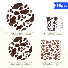 10pcs Brown Cow Print Disposable Tableware Set, Including Plates, Napkins And Cups, Suitable For 10 Guests, Disposable Paper Plates Party Supplies For Birthday, Wedding, Party, Family Picnic