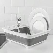 Collapsible Dish Rack For Drying Dishes, Space-Saving And Foldable Design With Versatile Removable Components, Dinnerware Storage Organizer For Small Kitchen Spaces - Xám - Xem 1