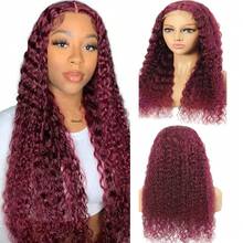 ownvmor 99j Burgundy Lace Front Wigs Human Hair 20 Inch Deep Wave Lace Front Wigs Human Hair Pre Plucked Red Curly Human Hair Wig 5x5 HD Colored Frontal Wet And Wavy Loose Deep Wave - 酒紅色 - 查看 4
