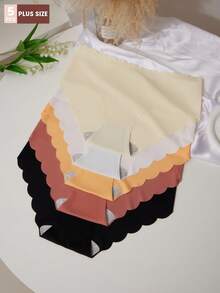 5 piezas Bragas básicas diarias de talle medio, cómodas y suaves, de seda de hielo, de unicolor y de moda, para mujer, talla grande - Multicolor - Ver 2