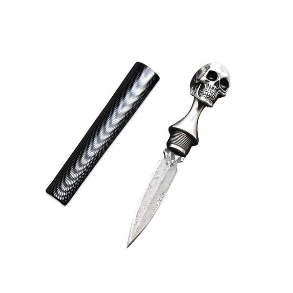 Damascus Steel Blade; 316 Stainless Steel Skull Letter Opener; Tea Pick; Tea Accessories; Self-Defense Supplies; Christmas Gifts; High-End.