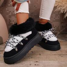New Winter Snow Boots, Fashionable And Versatile, Featuring Faux Fur Lining And Lace-Up Design, Suitable For Outdoor Warmth And Commuting In Winter. Anti-Slip Thick Sole, Warm And Stylish. - Black - View 6