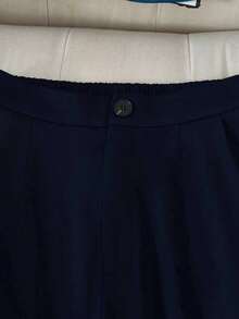 Solid Color Single Button Long Sleeve Single-Breasted Waistcoat Suit Pants Two-Piece Set - Xanh đậm - Xem 5