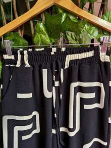 Duna Fabric Wide-Leg Pants - 黑色迷宮圖案 - 查看 4