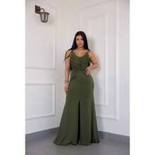 Long Formal Dress For Parties, Weddings, Bridesmaids, Graduations, With Straps, Rhinestones, And Built-In Bra Cups. - xanh quân đội - Xem 1