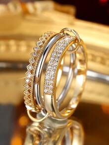 Chic Ring Multi Layer + Pin Design Paved Shining Zirconia Just Pick A Color U Prefer Match Daily Outfits Party Accessory