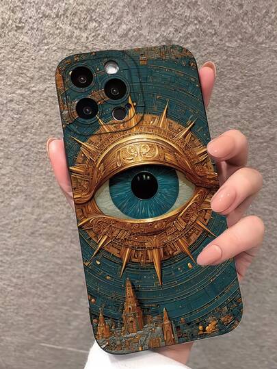 1pc, Hot Selling Evil Eye Pattern Design Black Phone Case, Shockproof Protection, Raised Screen And Camera Protection, Matte Simple And Lightweight Compatible With 17/17Air/17Pro/17ProMax, 16/16Plus/16ProMax, 15.14, 13, 12, 11 Series, Suitable For Samsung Galaxy S22, S23, S24, S25 PLUS ULTRA Series, Easter Gift, Christmas Halloween Decoration/Birthday Gift, Girlfriend, Boyfriend, Friend Or Oneself.