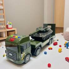 玩具、儿童玩具、玩具车、拖车、装甲车、汽车、运输车模型、运输车、坦克、惯性动力推拉式玩具车，带灯光和音乐、儿童装甲车、节日礼物、生日礼物、儿童游戏、圣诞节、万圣节、节日玩具、男孩礼物 - 彩色 - 查看 4