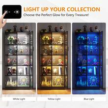 Display Cabinet With Adjustable Shelves, 65" Tall Bookcase With LED Lights/Human Sensor, 5 Tier Display Case For Collectibles Bedroom Living Room Office, Black - Transparent Acrylic Doors - Xem 5