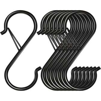 10PCS S Hooks For Hanging Black S Hooks Heavy-Duty Metal Hooks With Safety Buckle Designs For Hanging Plants, Lights, Kitchen Utensils, Frying Pans, Pots, Utensils, Clothes, Towels