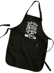 1PC Funny Christian Baker Apron Just A Girl Who Loves Baking Custom Kitchen Apron Pockets Gift Full-Length Apron, Loves Jesus Chef Apron Quote - 黑色 - 查看 3