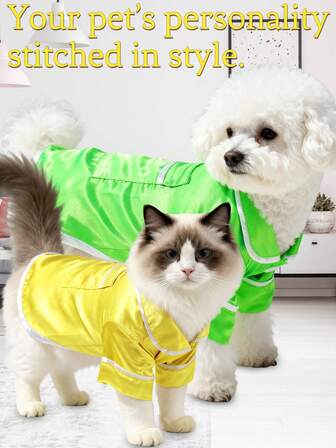 1pc/2pcs Pet Dog/Cat Fashionable Versatile Elegant Apparel, Pearlescent Fabric/White Line Accent/Designed Short Sleeve Shirt/Pajamas/Loungewear, Suitable For Small Pets