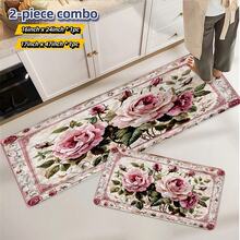 Alfombra de baño con patrón floral rosa retro - Felpudo rectangular de material sintético, absorbente y antideslizante, adecuado para dormitorios, baños, inodoros, entradas de cocina y otras decoraciones del hogar, para todo el año - Blanco - Ver 11