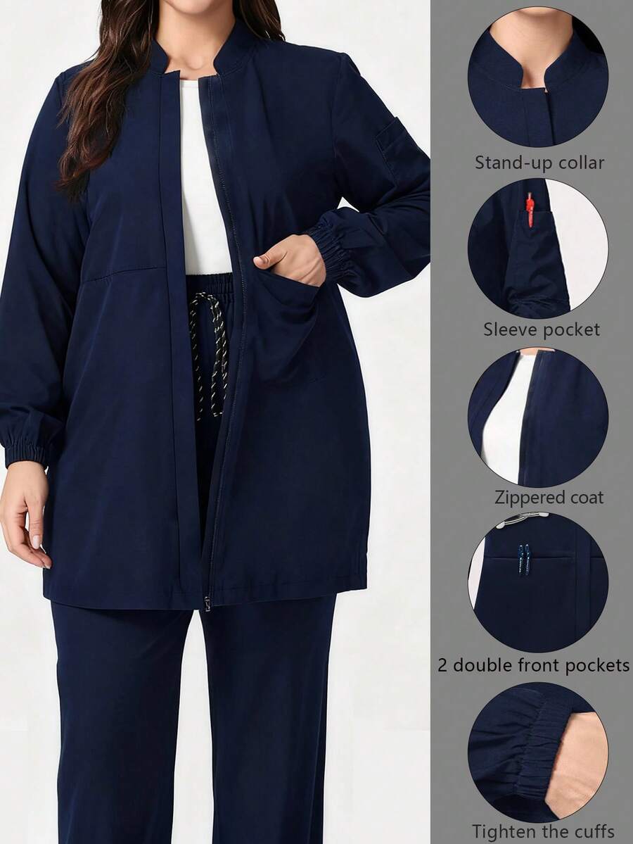 女式圆领短袖前开口袋手术服护士手术服工作服牙医保健宠物医院实验室外套