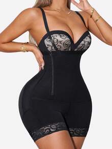 1pc Shapewear Tummy Control Body Shaper Side Zipper Open Bust For Ladies Daily Life Women Butt Lift Jumpsuit - Black - View 5