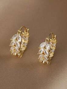 Andkiss 1pair Wheat Spike Shape Earrings With Rhinestone Embellishment - Nhiều màu - Xem 4