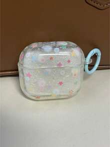 彩色星形图案硅胶耳机保护套，兼容苹果1/2/3/4代无线蓝牙耳机，时尚韩日风 - 無色 - 查看 9