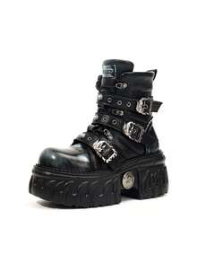 Autumn/Winter Gothic Cyberpunk Style Lace-Up Platform Boots, Retro Fashion Thick Sole Shoes For Women - Dark Blue - View 8