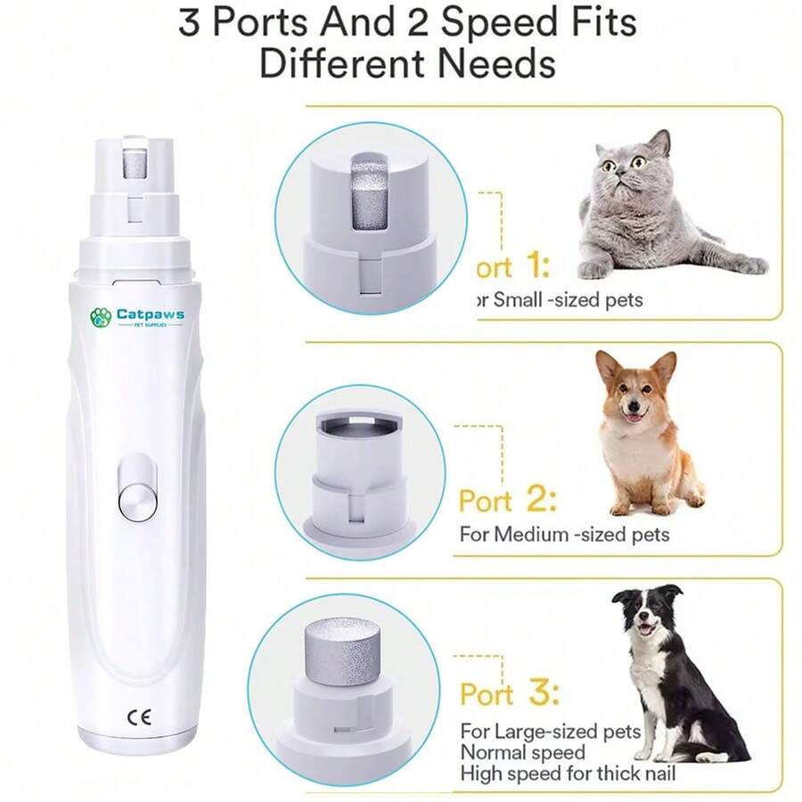USB Rechargeable Electric Pet Nail Grinder, Quiet 2-Speed Dog Cat Nail Trimmer With Diamond Sanding Wheel, Strong Motor For Small Medium Large Pets Grooming