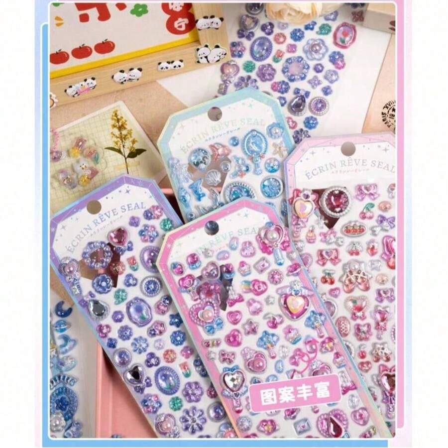 Ein süßer japanischer Aufkleber, farbenfroher 3D geprägter Acryl-Diamant-Aufkleber mit Sushi-Essen, Kaninchen, Obst, geeignet für Scrapbooking und Bürodekoration mit Cartoon-Tier-Selbstklebe-Aufklebern, perfekt für DIY-Projekte und Bastelaufkleber für Büromaterial.