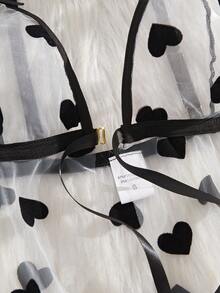 Bộ đồ lót 2 mảnh lưới hoa gợi cảm dành cho nữ, trang trí nơ buộc phía trước - Đen và trắng - Xem 6