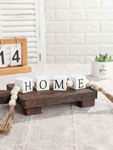 خرز خشبي بشكل حرف "HOME" و"FAMILY"، إكليل زهري مزخرف بخرز خشبي مربع، سلسلة خرز خشبي طبيعي مع شرابة، ديكور منزلي معلق