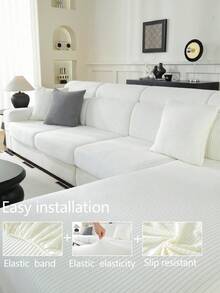1件装弹力加厚保暖沙发套，防滑全包覆式沙发座套，四季皆宜，加厚面料，可机洗，防尘，宠物友好，装饰性沙发保护套，适用于卧室、办公室、客厅组合式沙发和L型沙发，1/2/3/4人座。 - 白色 - 查看 7