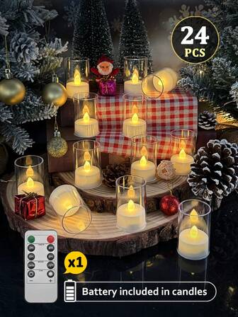 6/12/24件套无焰蜡烛灯，带定时器/遥控器，逼真玻璃烛台，电池供电，适用于家居、婚礼、派对、万圣节、圣诞节、餐桌、节日装饰