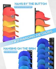 2 Pack Hat Organizer For Baseball Caps, Hat Rack For Wall With Strong Adhesive, Wall Mounted Hat Hooks Hold Up To 18 Hats For Closet Door And Bedroom (16x2.3 Inch) - 黑色 - 查看 4