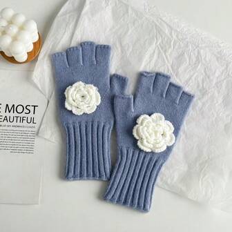 女士保暖新款半指手套，玫瑰花图案 - 加厚冬季手套，弹性腕口，适合骑行、徒步、滑雪 - 户外保暖手套，应对寒冷天气，灵活轻便，女士冬季手套，女士冬季服装，女士冬季手套，女士冬季手套